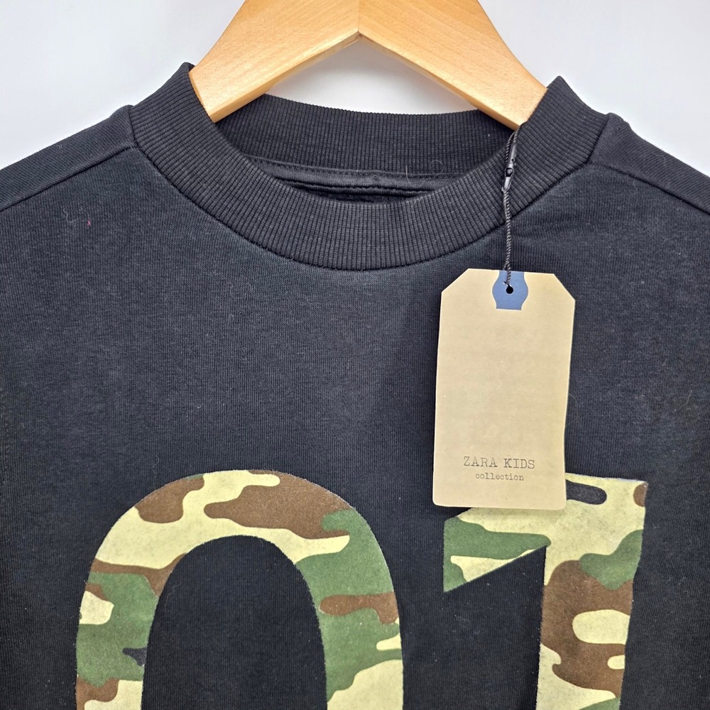 Zara Kids Sweatshirt 9 Black Camo 01 GO Graphic Crewneck Pullover Fleece Top